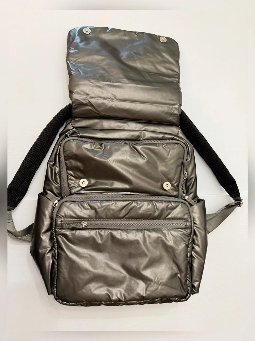 NWOT - Baggallini Go To Laptop Flap Backpack in Gunmetal Puff